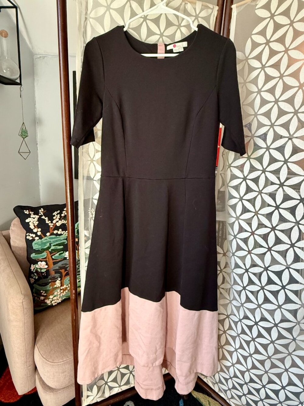 Boden Ponte Wren Dress in Black & Blush, Size 8